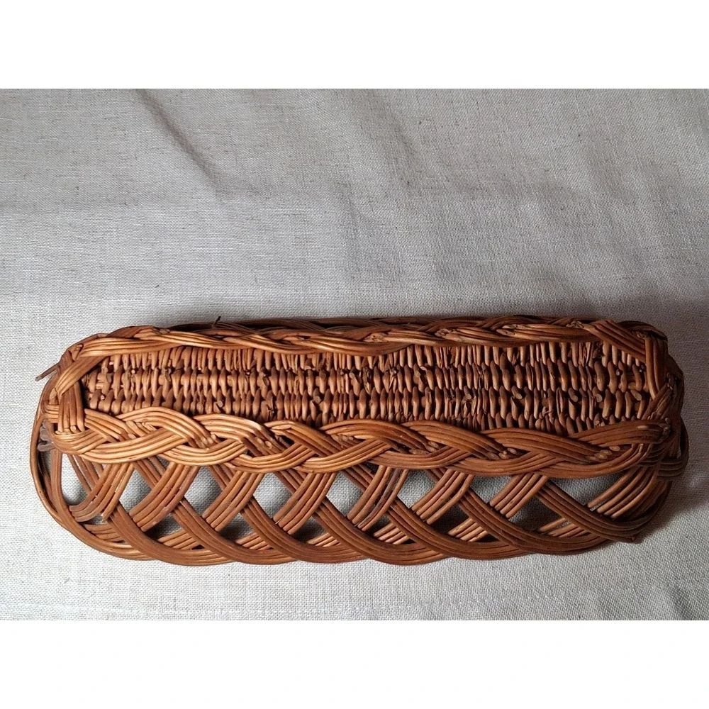 Vintage Wicker Bread Basket Oval Open Weave Lattice Boho Rustic Serving Tray